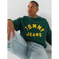 Tommy Jeans Mens Regular Fit Varsity Crew Neck Sweatshirt - Green