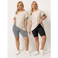 Yours Curve 2 Pack Printed Cycling Shorts - Black