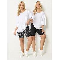 Yours Curve 2 Pack Printed Cycling Shorts - Black