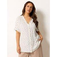 Yours Curve Floral Print Dobby Blouse - Ivory