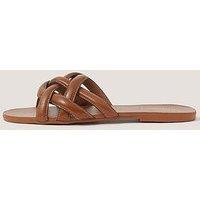 Monsoon Safi Plaited Leather Slider Sandals - Brown