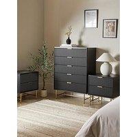 The Very Collection Cora 3 Piece & Package - 5 Drawer Chest And Pair Of & 2 Drawer & Bedside Chests - Black/Brass
