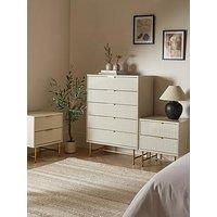The Very Collection Cora 3 Piece Package - 5 Drawer Chest And Pair Of 2 Drawer Bedside Chests - Ivory/Brass