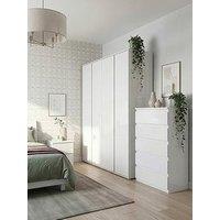 The Very Collection Layton Gloss 3 Piece & Package - 4 Door Wardrobe, 5 Drawer Chest, & 2 & Drawer Bedside Chest - White Gloss