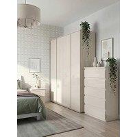 The Very Collection Layton Gloss 3 Piece Package - 4 Door Wardrobe, 5 Drawer Chest, 2 Drawer Bedside Chest - Oatmeal & Gloss