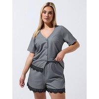 Yours Curve Pinstripe Lace Short - Grey