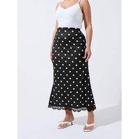 Yours Curve Polka Dot Lace Hem Maxi Skirt - Black