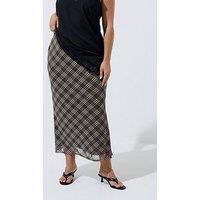 Yours Curve Check Print Mesh Fishtail Skirt - Brown