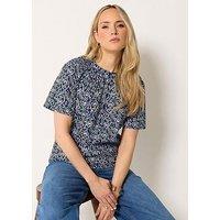 Long Tall Sally Printed Half Placket Blouse - Blue