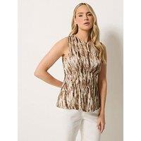 Long Tall Sally Zebra Satin Pleated Vest - Brown
