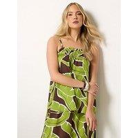 Long Tall Sally Palm Print Beaded Cami Co-Ord Top - Green