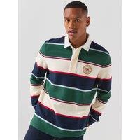 Tommy Jeans Mens Relaxed Varsity Stripe Long Sleeve Polo Shirt - Green