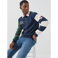 Tommy Jeans Mens Knitted Rugby Long Sleeve Polo Shirt - Navy