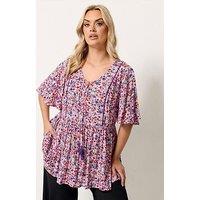 Yours Curve Printed Angel Sleeve Gypsy Top - Pink