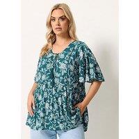 Yours Curve Printed Angel Sleeve Gypsy Top - Green