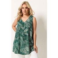 Yours Curve Printed Pleat Front Vest - Green