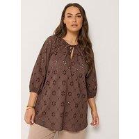Yours Curve Broderie Gypsy Top - Brown