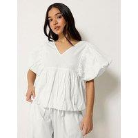 Pixiegirl Petite Puff Sleeve Hem Top - White
