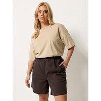 Yours Curve Casual Denim Shorts - Brown