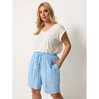 Yours Curve Scallop Front Trim Shorts - Blue