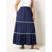 Yours Curve Ric Rac Trim Maxi Skirt - Blue