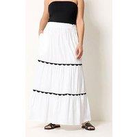 Yours Curve Ric Rac Trim Maxi Skirt - White