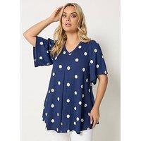Yours Curve Textured Spot Print Pleat Front T-Shirt - Blue