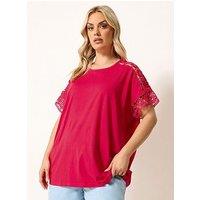 Yours Curve Boxy Crochet T-Shirt - Red