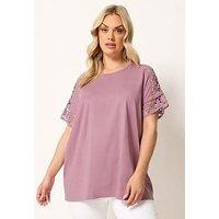 Yours Curve Boxy Crochet T-Shirt - Pink