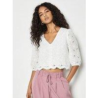 Apricot Daisy Broderie Button Top - White