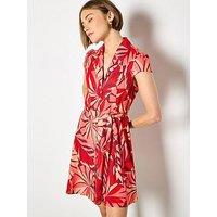 Apricot Layered Graphic Tropical In Button Thru Dress