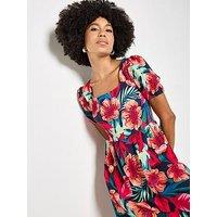 Apricot Tropical Floral Square Neck Mini Dress - Pink