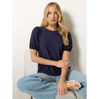 Long Tall Sally Broidery Puff Sleeve T-Shirt - Blue