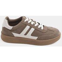 Yours Wide Fit Side Panelling Lace Up Trainer - Brown