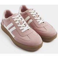 Yours Wide Fit Side Panelling Lace Up Trainer - Pink