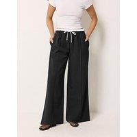Pixiegirl Petite Contrast Waist Pintuck Wide Leg Trousers - Black