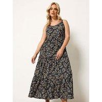 Yours Curve Strappy Tiered Midaxi Dress - Black