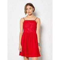 Apricot Cami Feather Embroidery Dress - Red