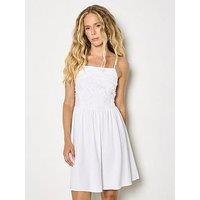 Apricot Cami Feather Embroidery Dress - White