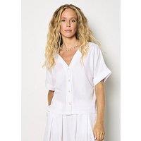 Apricot Linen Button Front Top - White