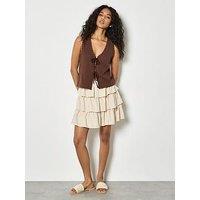 Apricot Frill Layered Mini Skirt - Cream