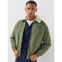 Tommy Jeans Mens Flag Removable Teddy Collar Padded Aviator Jacket - Green