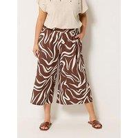 Yours Curve Zebra Jersey Culotte - Brown