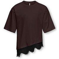 Only Kids Girls Asymmetric Lace T-Shirt - Dark Brown