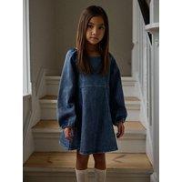Lil Atelier Mini Girls Long Sleeve Denim Dress - Dark Blue