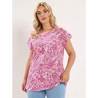 Yours Curve Tile Print Grown On Sleeve T-Shirt - Pink