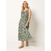 Yours Curve Textured Keyhole A-Line Dress - Green