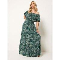 Yours Curve Printed Gypsy Bardot Maxi Dress - Green