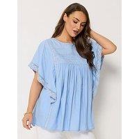 Yours Curve Crochet Drape Sleeve Blouse - Blue