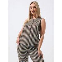 Yours Curve Stripe Print Button Waistcoat Co Ord - Yellow